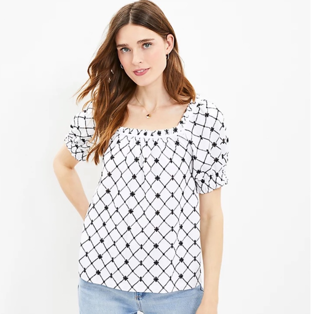 Loft puff sleeve square neck top